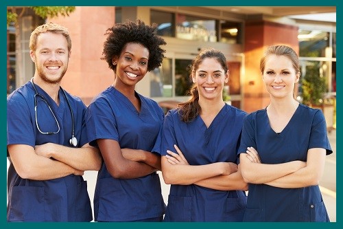 a group of nurses from a healthcare staffing agency